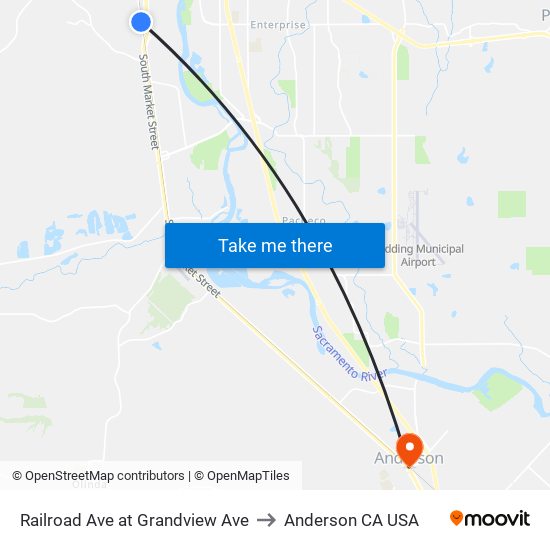 Railroad Ave at Grandview Ave to Anderson CA USA map