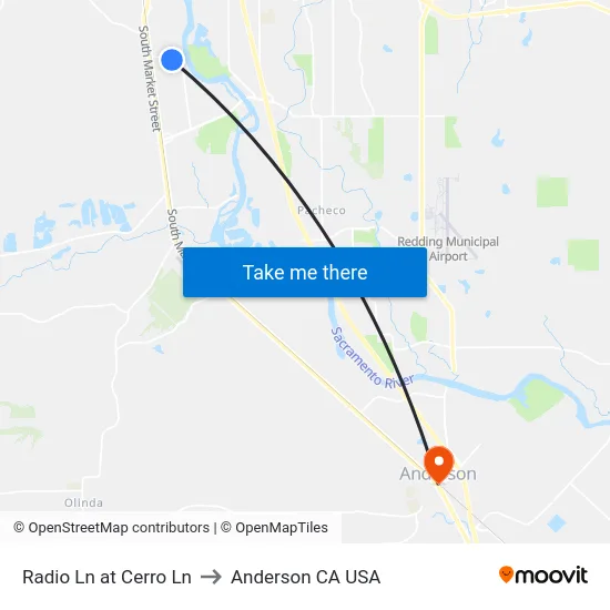 Radio Ln at Cerro Ln to Anderson CA USA map