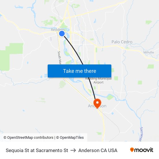 Sequoia St at Sacramento St to Anderson CA USA map