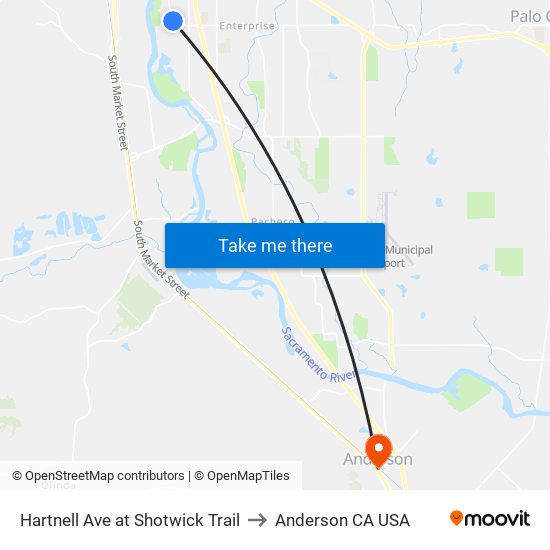 Hartnell Ave at Shotwick Trail to Anderson CA USA map