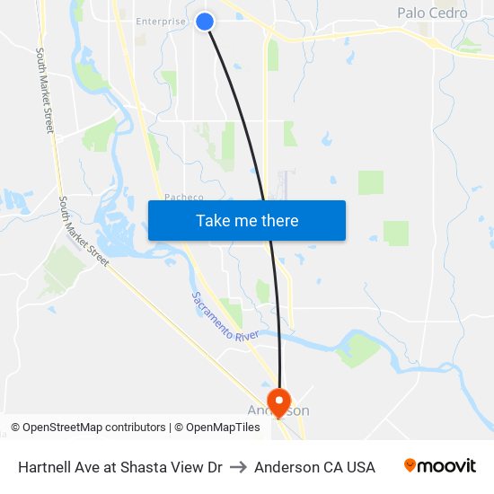 Hartnell Ave at Shasta View Dr to Anderson CA USA map