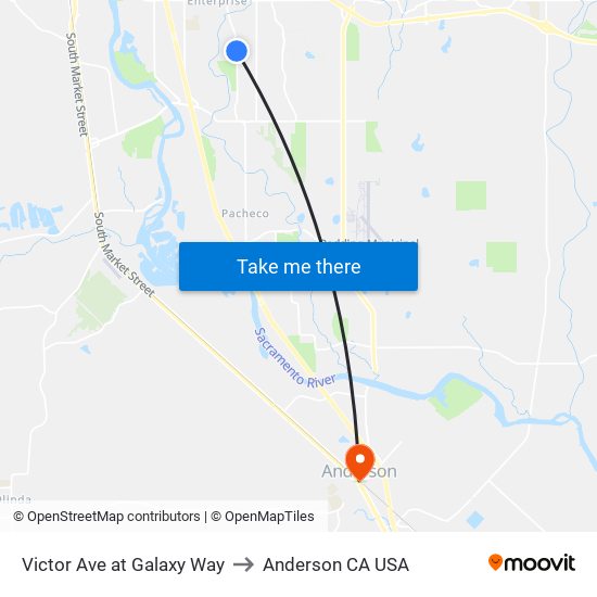 Victor Ave at Galaxy Way to Anderson CA USA map