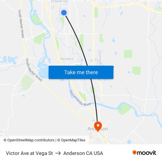 Victor Ave at Vega St to Anderson CA USA map