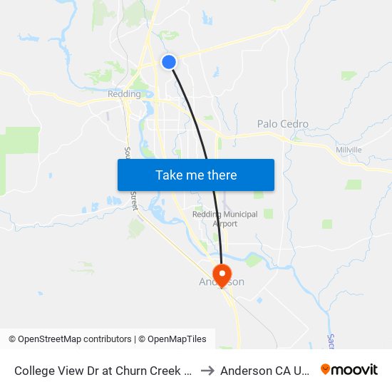 College View Dr at Churn Creek Rd to Anderson CA USA map