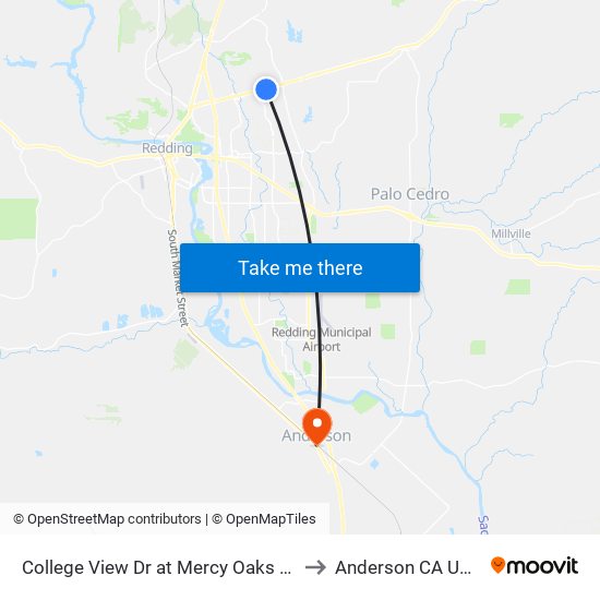 College View Dr at Mercy Oaks Dr to Anderson CA USA map