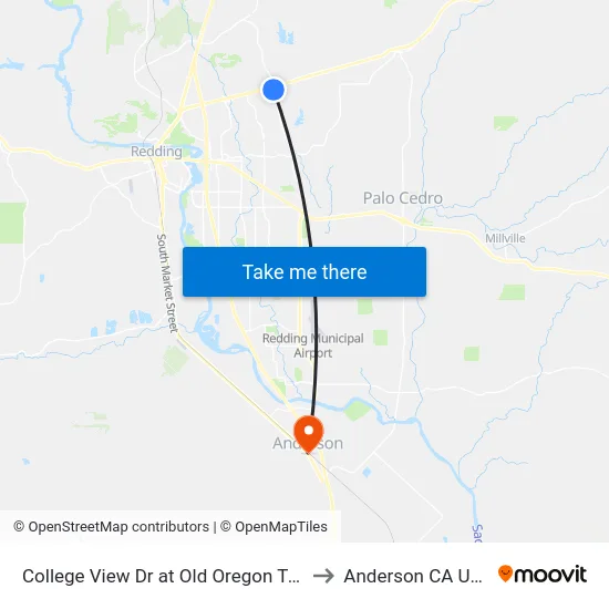 College View Dr at Old Oregon Trail to Anderson CA USA map