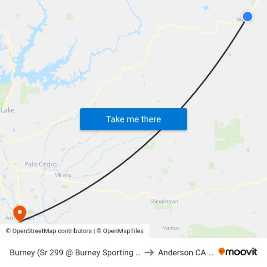 Burney (Sr 299 @ Burney Sporting Goods) to Anderson CA USA map