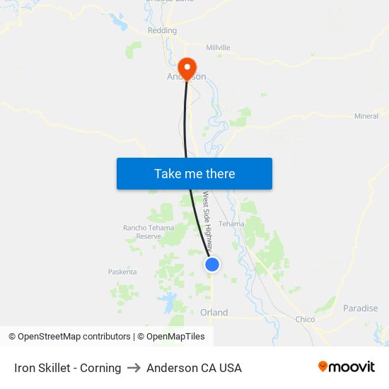 Iron Skillet - Corning to Anderson CA USA map