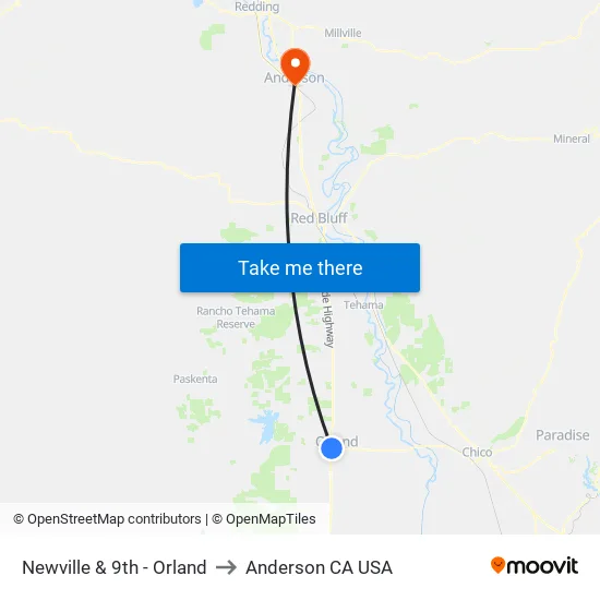 Newville & 9th - Orland to Anderson CA USA map