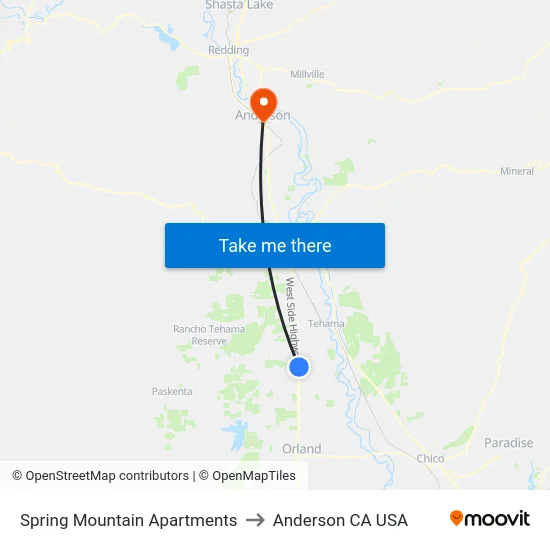 Spring Mountain Apartments to Anderson CA USA map