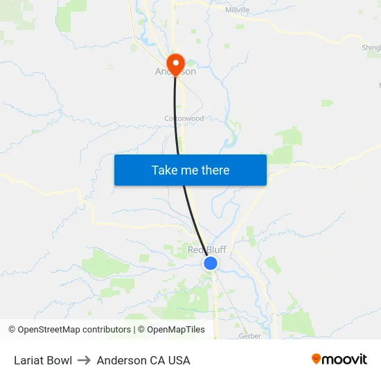 Lariat Bowl to Anderson CA USA map
