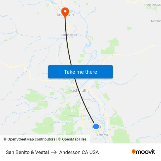 San Benito & Vestal to Anderson CA USA map