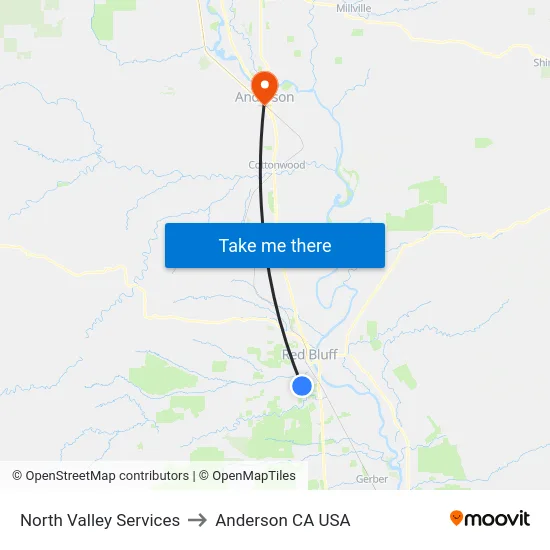 North Valley Services to Anderson CA USA map