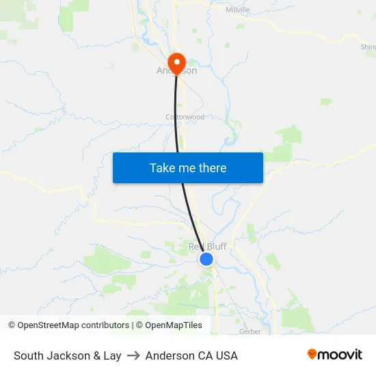 South Jackson & Lay to Anderson CA USA map