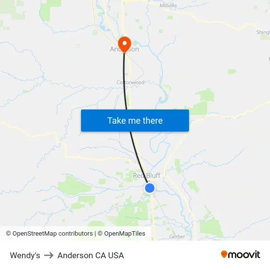 Wendy's to Anderson CA USA map