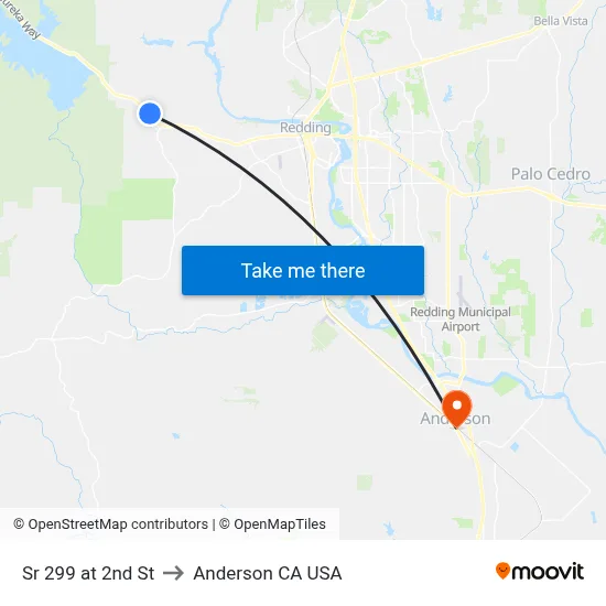 Sr 299 at 2nd St to Anderson CA USA map
