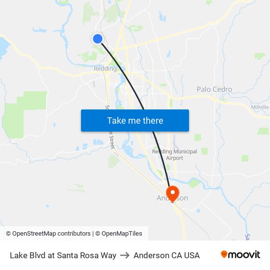 Lake Blvd at Santa Rosa Way to Anderson CA USA map