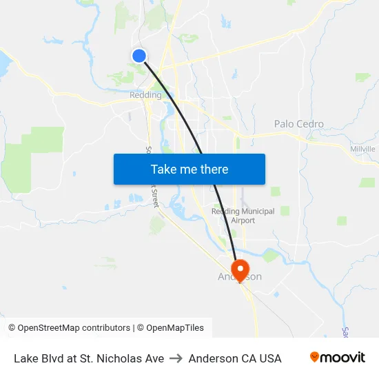 Lake Blvd at St. Nicholas Ave to Anderson CA USA map