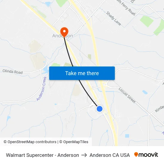 Walmart Supercenter - Anderson to Anderson CA USA map