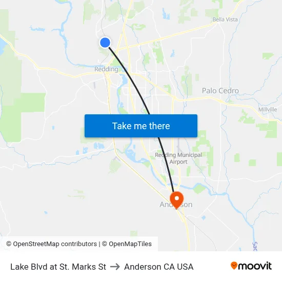 Lake Blvd at St. Marks St to Anderson CA USA map