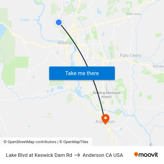 Lake Blvd at Keswick Dam Rd to Anderson CA USA map