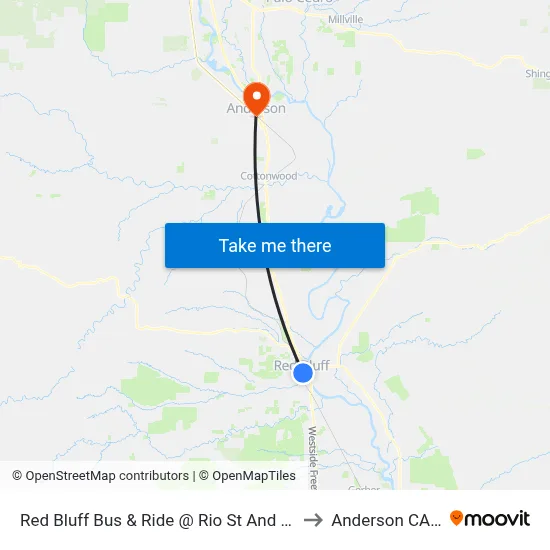 Red Bluff Bus & Ride @ Rio St And Walnut St. to Anderson CA USA map