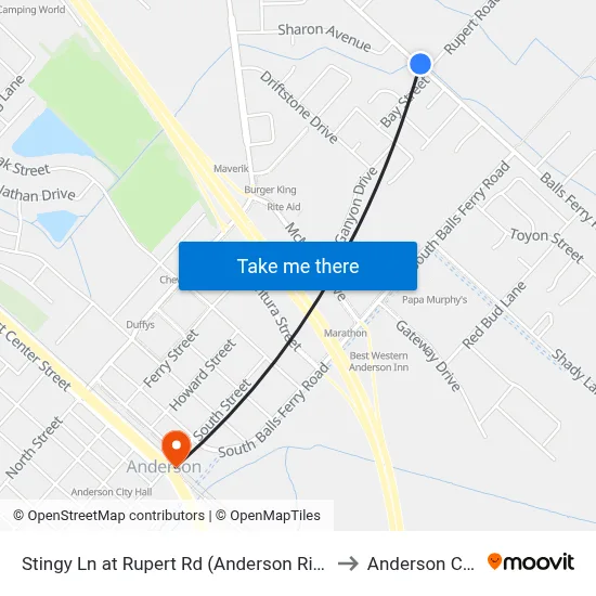 Stingy Ln at Rupert Rd (Anderson River Park) (Ns) to Anderson CA USA map