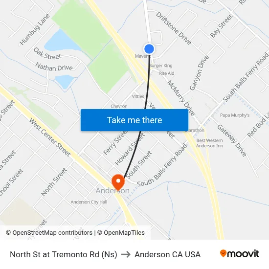 North St at Tremonto Rd (Ns) to Anderson CA USA map