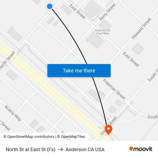 North St at East St (Fs) to Anderson CA USA map