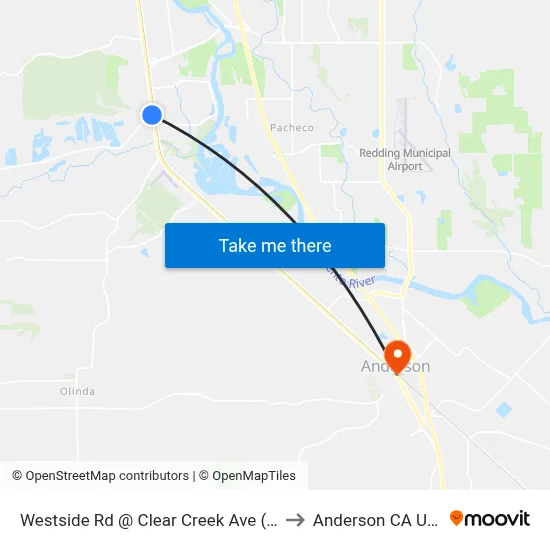 Westside Rd @ Clear Creek Ave (Fs) to Anderson CA USA map