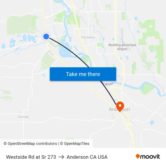 Westside Rd at Sr 273 to Anderson CA USA map