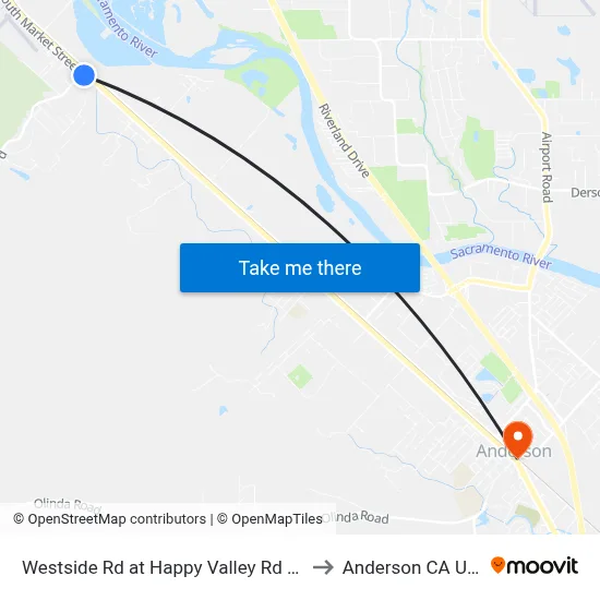 Westside Rd at Happy Valley Rd (Fs) to Anderson CA USA map
