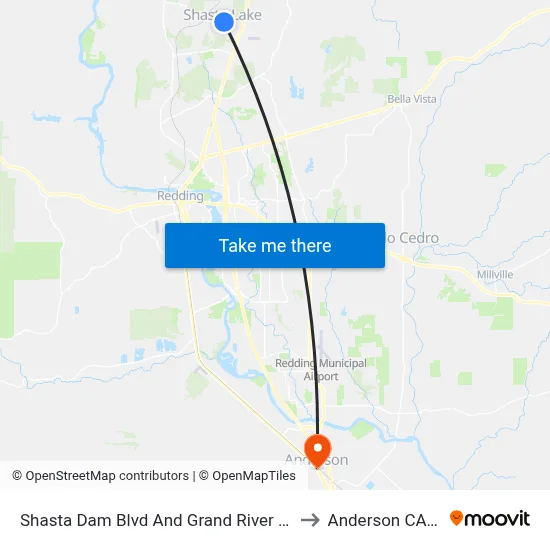 Shasta Dam Blvd And Grand River Ave (Ns) to Anderson CA USA map
