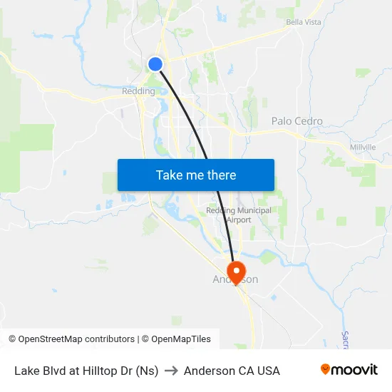 Lake Blvd at Hilltop Dr (Ns) to Anderson CA USA map
