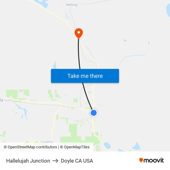 Hallelujah Junction to Doyle CA USA map