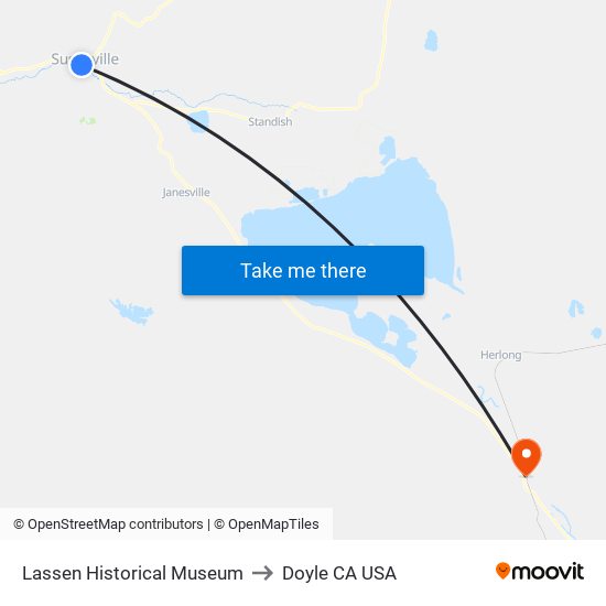 Lassen Historical Museum to Doyle CA USA map