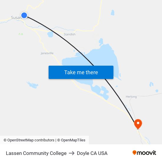 Lassen Community College to Doyle CA USA map