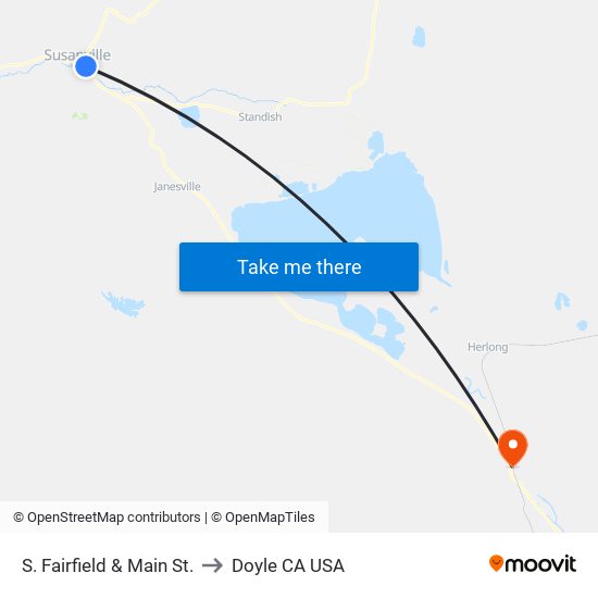 S. Fairfield & Main St. to Doyle CA USA map