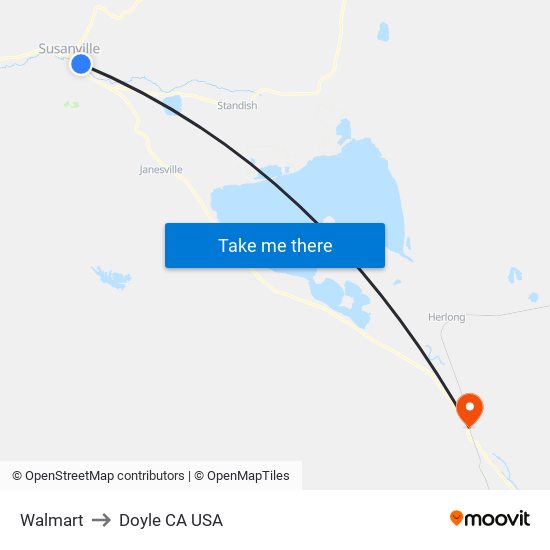 Walmart to Doyle CA USA map