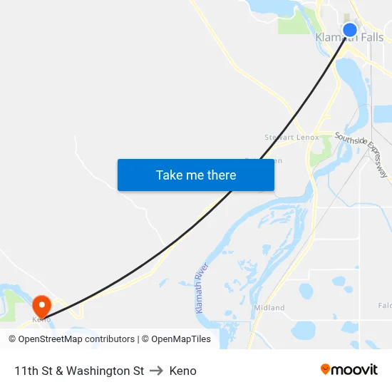 11th St & Washington St to Keno map