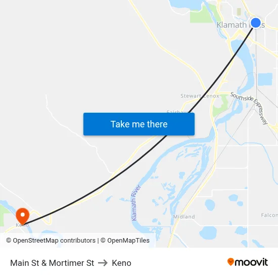 Main St & Mortimer St to Keno map