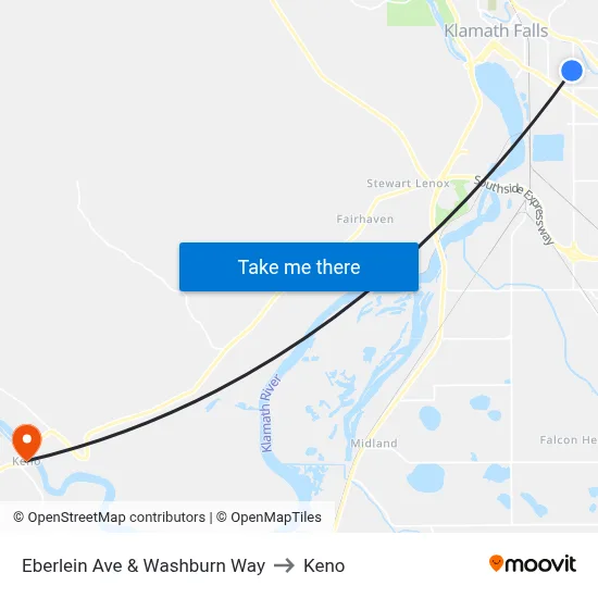 Eberlein Ave & Washburn Way to Keno map