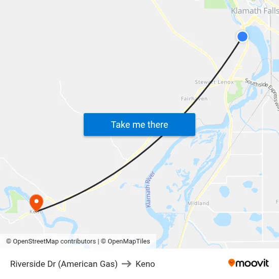 Riverside Dr (American Gas) to Keno map