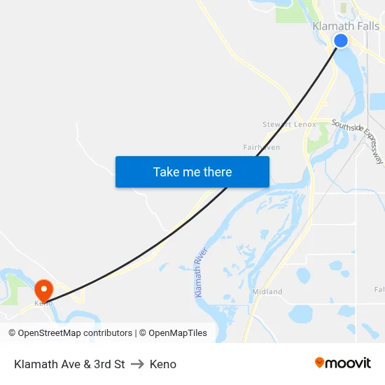 Klamath Ave & 3rd St to Keno map