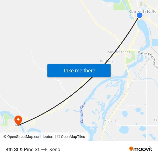 4th St & Pine St to Keno map