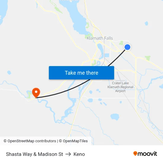 Shasta Way & Madison St to Keno map