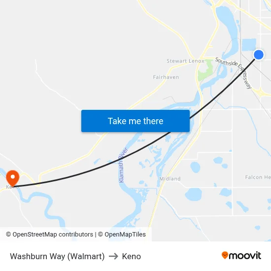 Washburn Way (Walmart) to Keno map