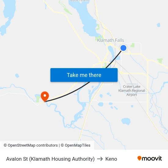 Avalon St (Klamath Housing Authority) to Keno map
