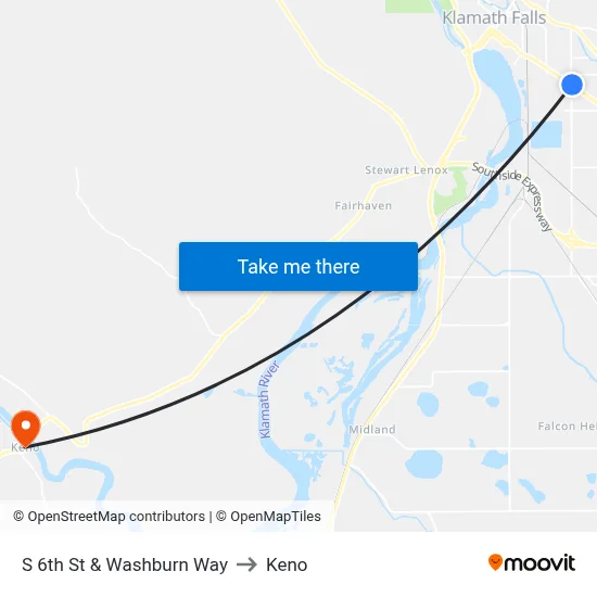 S 6th St & Washburn Way to Keno map