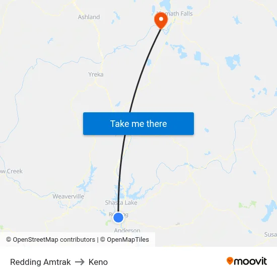 Redding Amtrak to Keno map